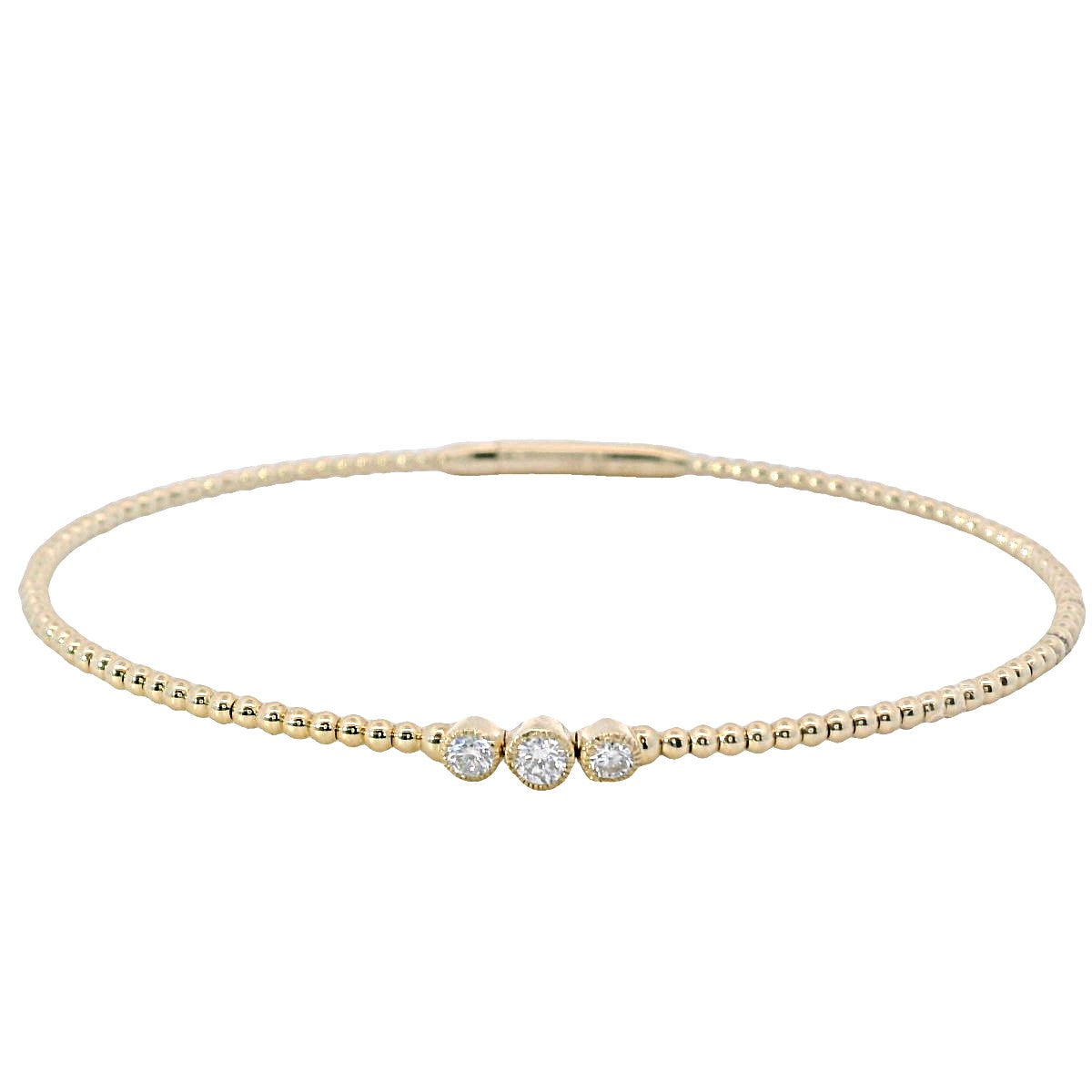 14Kt Yellow Gold Bezel Set 0.17cttw Diamond Beaded Flexible Bangle