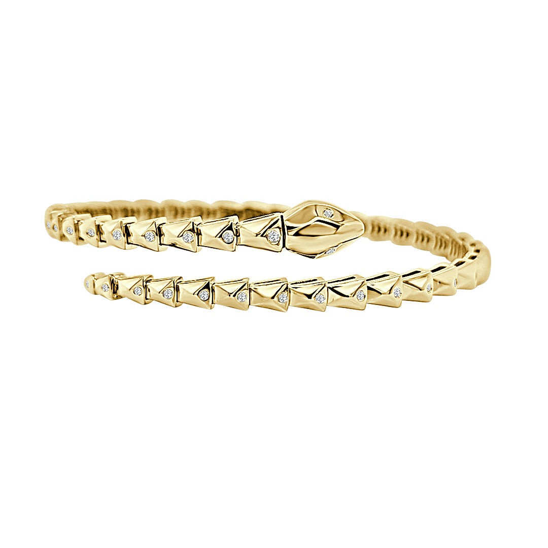 14Kt Yellow Gold Flexible Snake 0.24cttw Diamond Bypass Bangle Bracelet