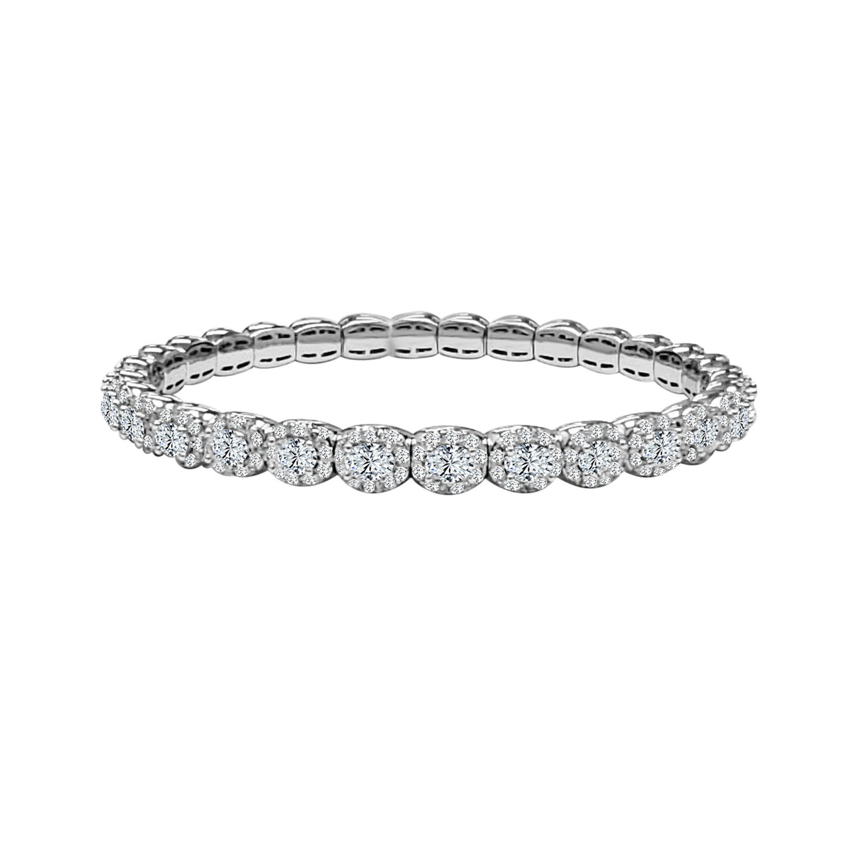 14Kt White Gold 7.27cttw Oval Natural Diamond Expandable Halo Eternity Bracelet
