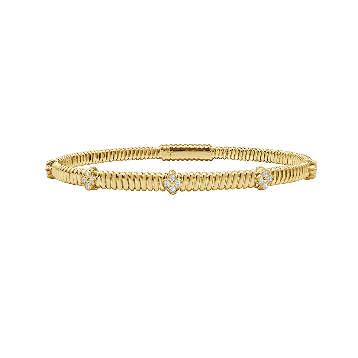14Kt Yellow Gold 3.7mm Tubogas & 0.18cttw Natural Diamond Flex Bangle