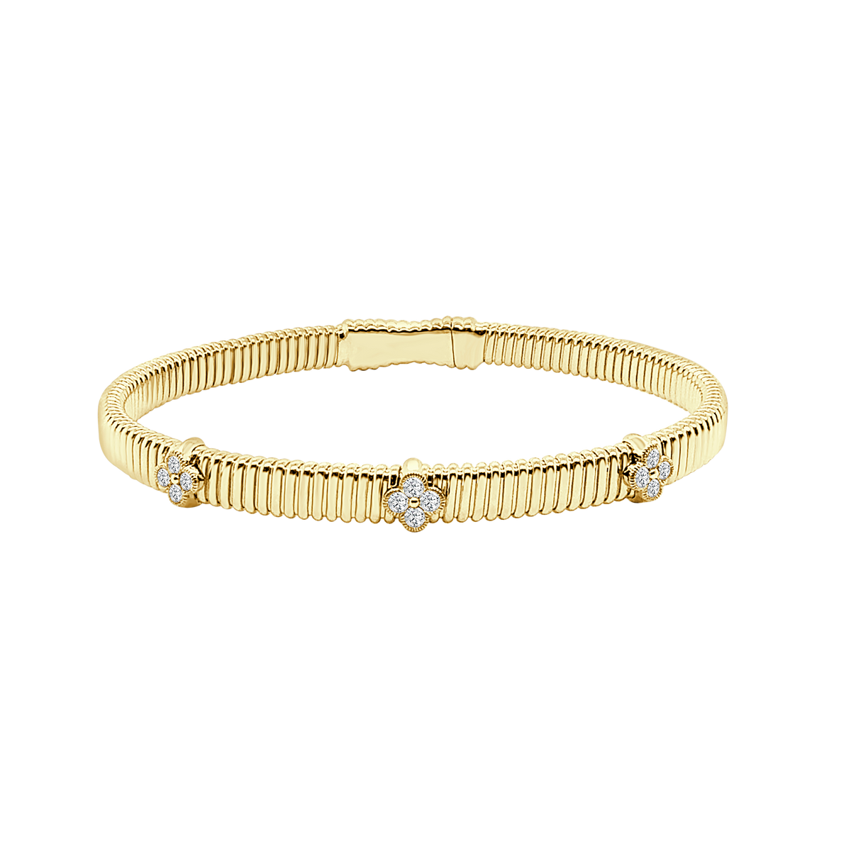 14Kt Yellow Gold 5.5mm Tubogas & 0.32cttw Natural Diamond Flex Bangle