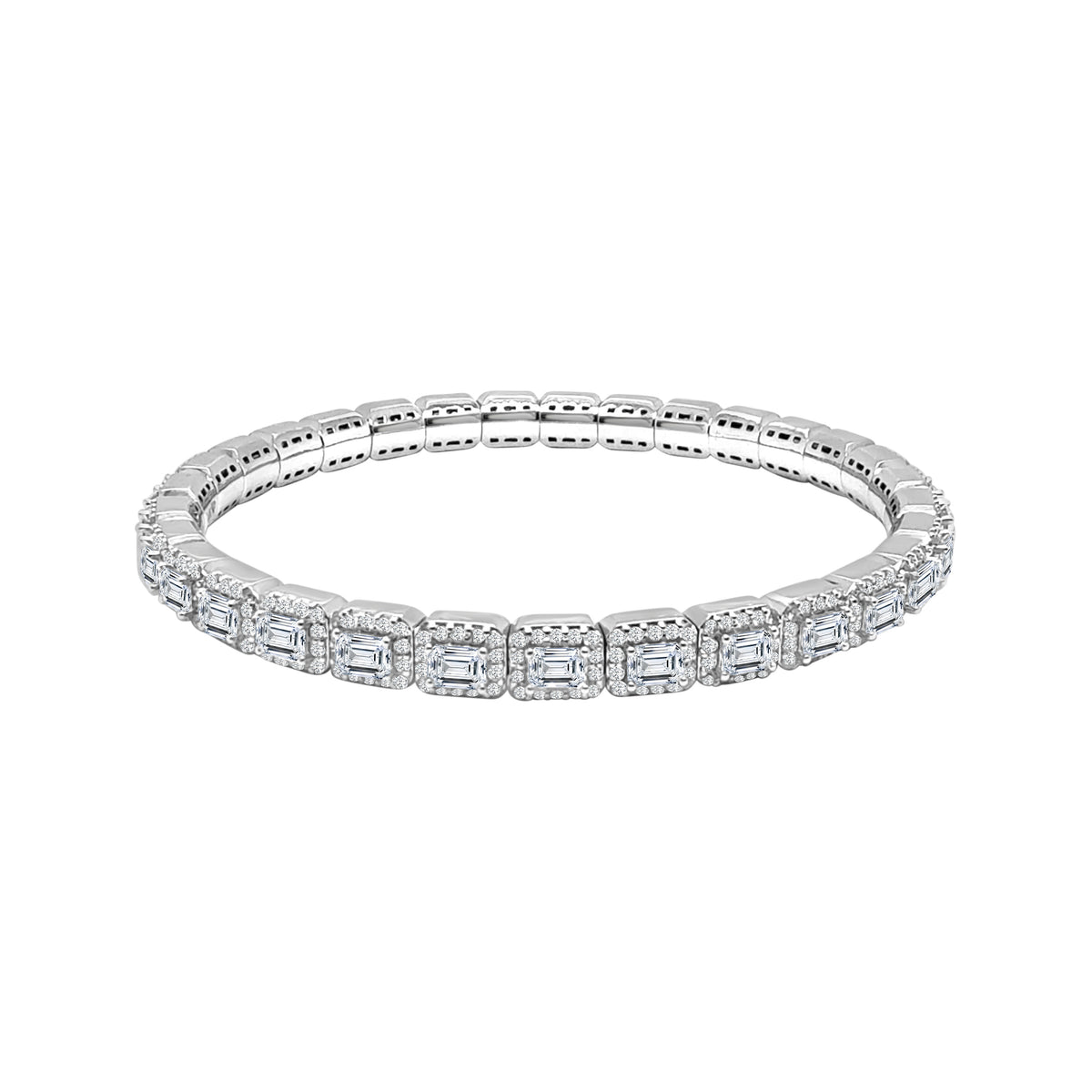 14Kt White Gold 8.47cttw Emerald Cut Natural Diamond Expandable Halo Eternity Bracelet