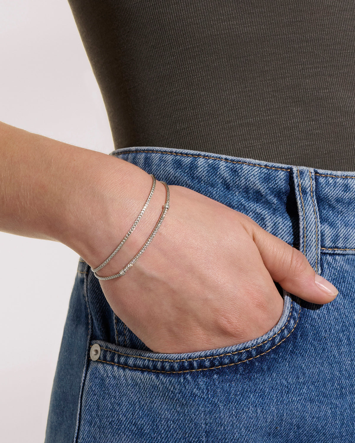 John Hardy JH Essentials Sterling Silver 0.24cttw Diamond Pave 1.8mm Bracelet