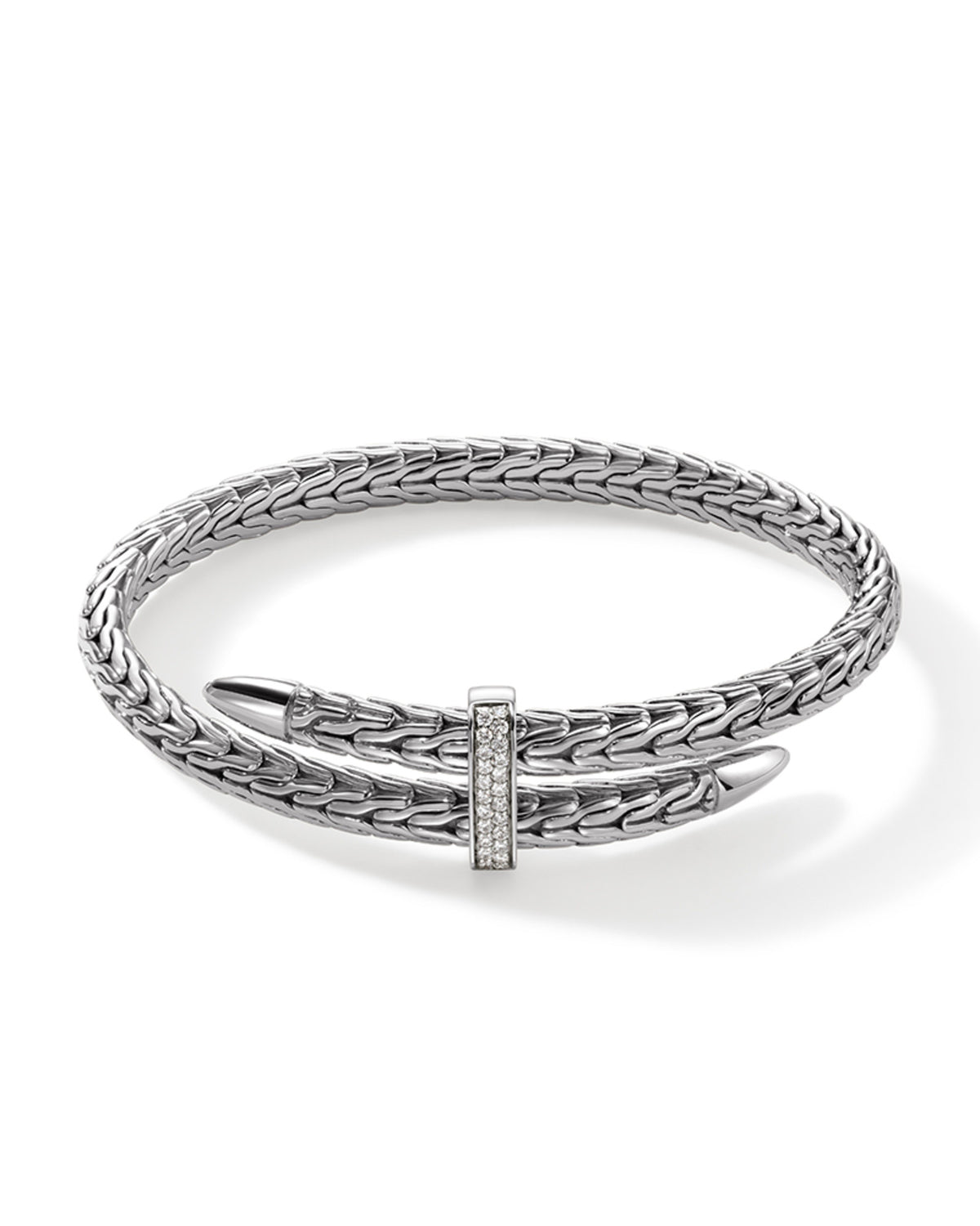 John Hardy Sterling Silver Spear Diamond Pave Bypass Flex Cuff