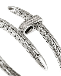 John Hardy Sterling Silver Spear Diamond Pave Bypass Flex Cuff