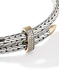 John Hardy 14Kt Gold & Sterling Silver Spear Diamond Pave Bypass Flex Cuff