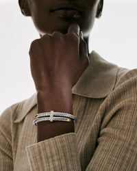 John Hardy 14Kt Gold & Sterling Silver Spear Diamond Pave Bypass Flex Cuff