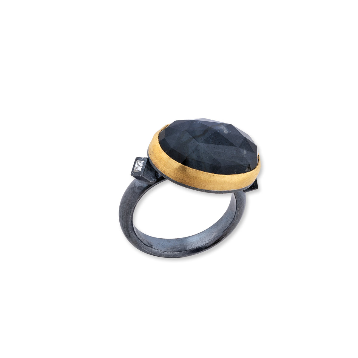 Lika Behar 24Kt Gold & Oxidized Sterling Silver Rosecut Labradorite, Black Onyx, Diamonds "Deck" Ring