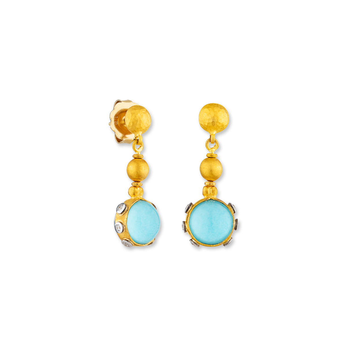 Lika Behar 24K Gold "Earthy & Sky" Round Crystal Quartz & Turquoise Earrings
