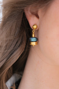 Lika Behar 22Kt Yellow Gold "Drum" Labradorite Earrings
