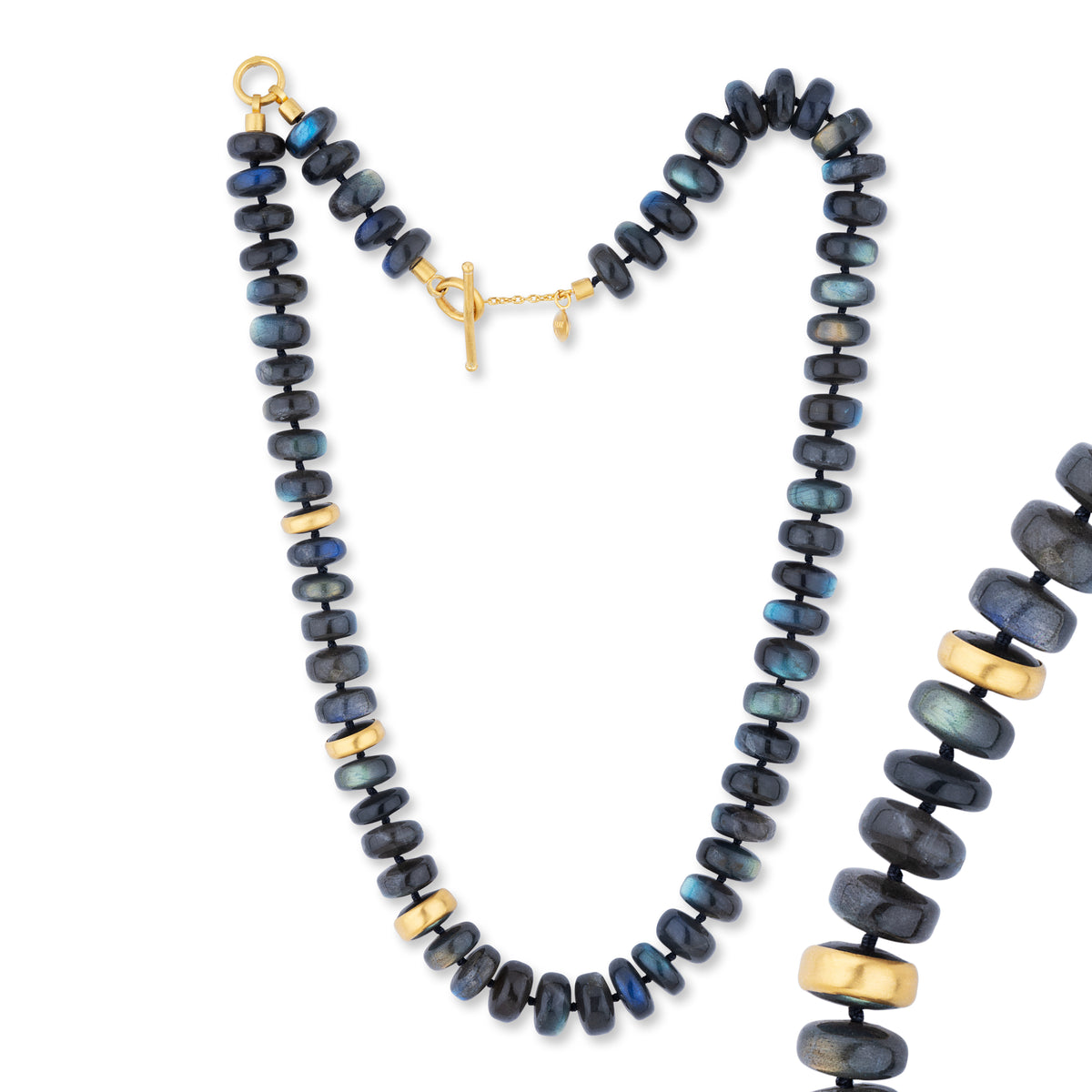 Lika Behar 24Kt Gold "Drum" Cabochon Labradorite Bead Necklace