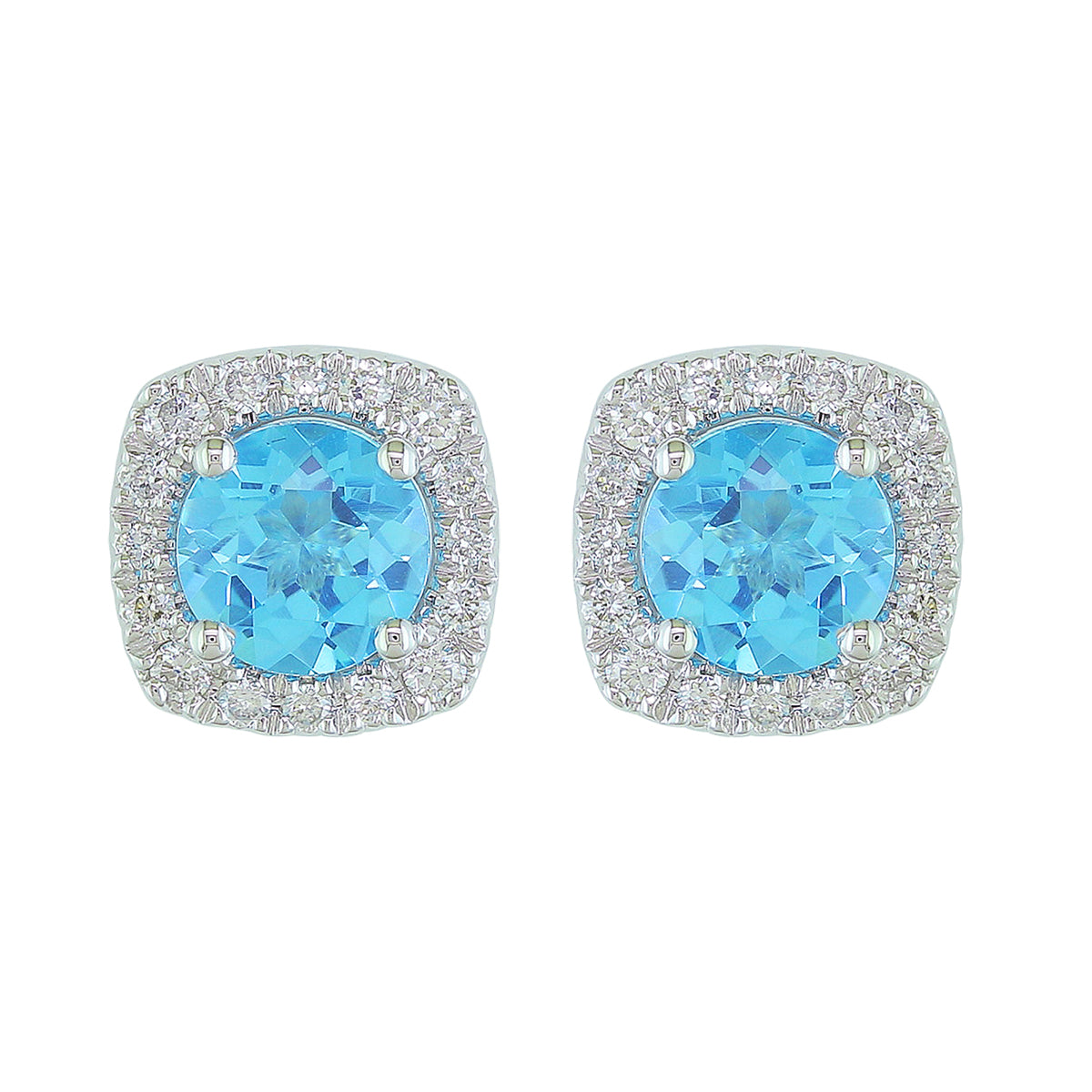 14Kt White Gold 1.12cttw Blue Topaz & Diamond Halo Stud Earrings