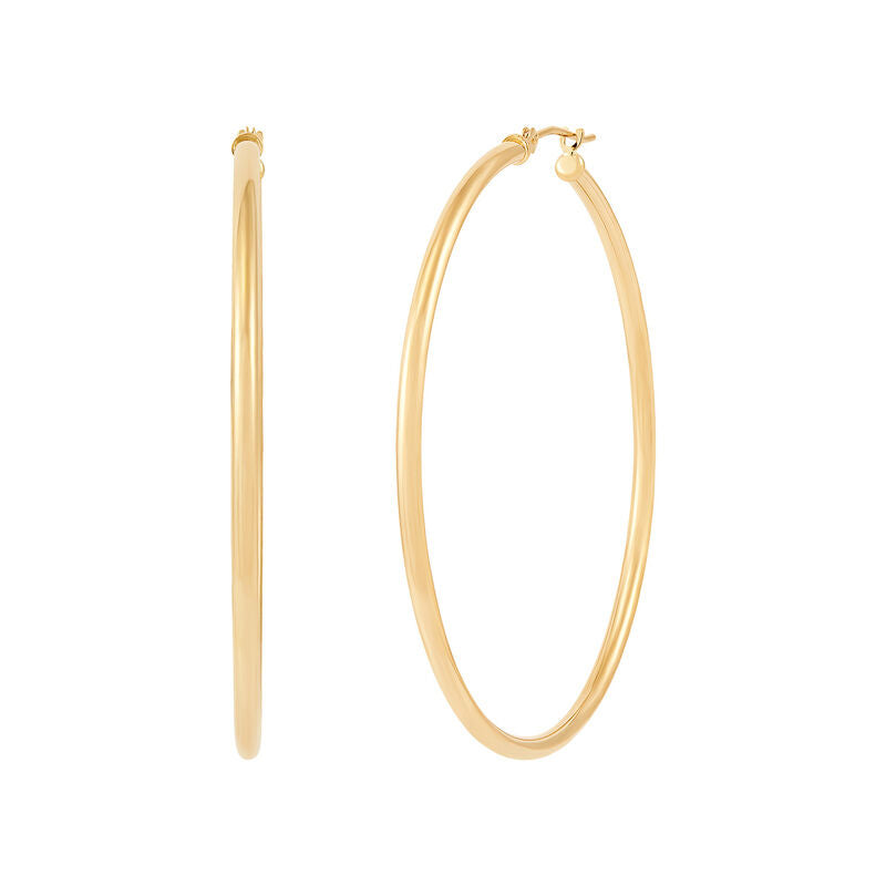 14Kt Yellow Gold 3x50mm Tube Hoop Earrings