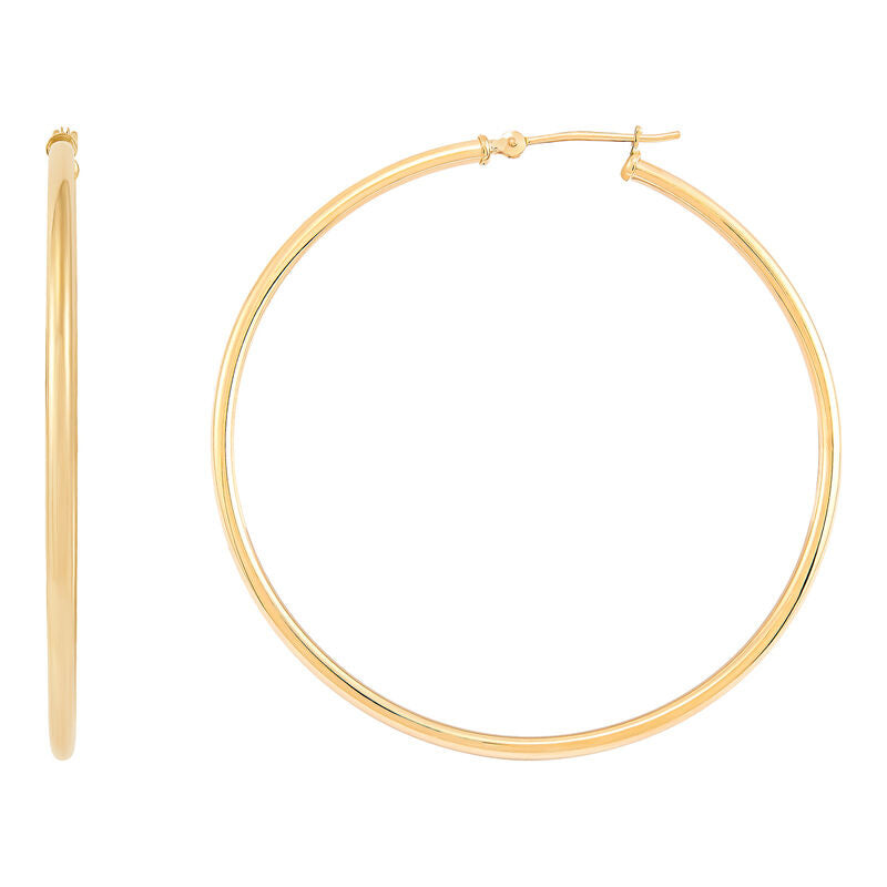 14Kt Yellow Gold 2x50mm Tube Hoop Earrings