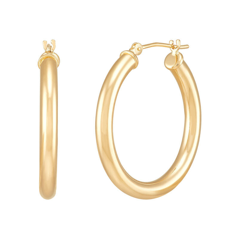 14kt Yellow Gold 3x25mm Tube Hoop Earrings