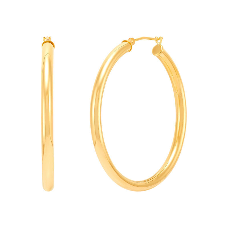 14Kt Yellow Gold 3x40mm Tube Hoop Earrings