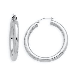 14Kt White Gold 4x25mm Tube Hoop Earrings