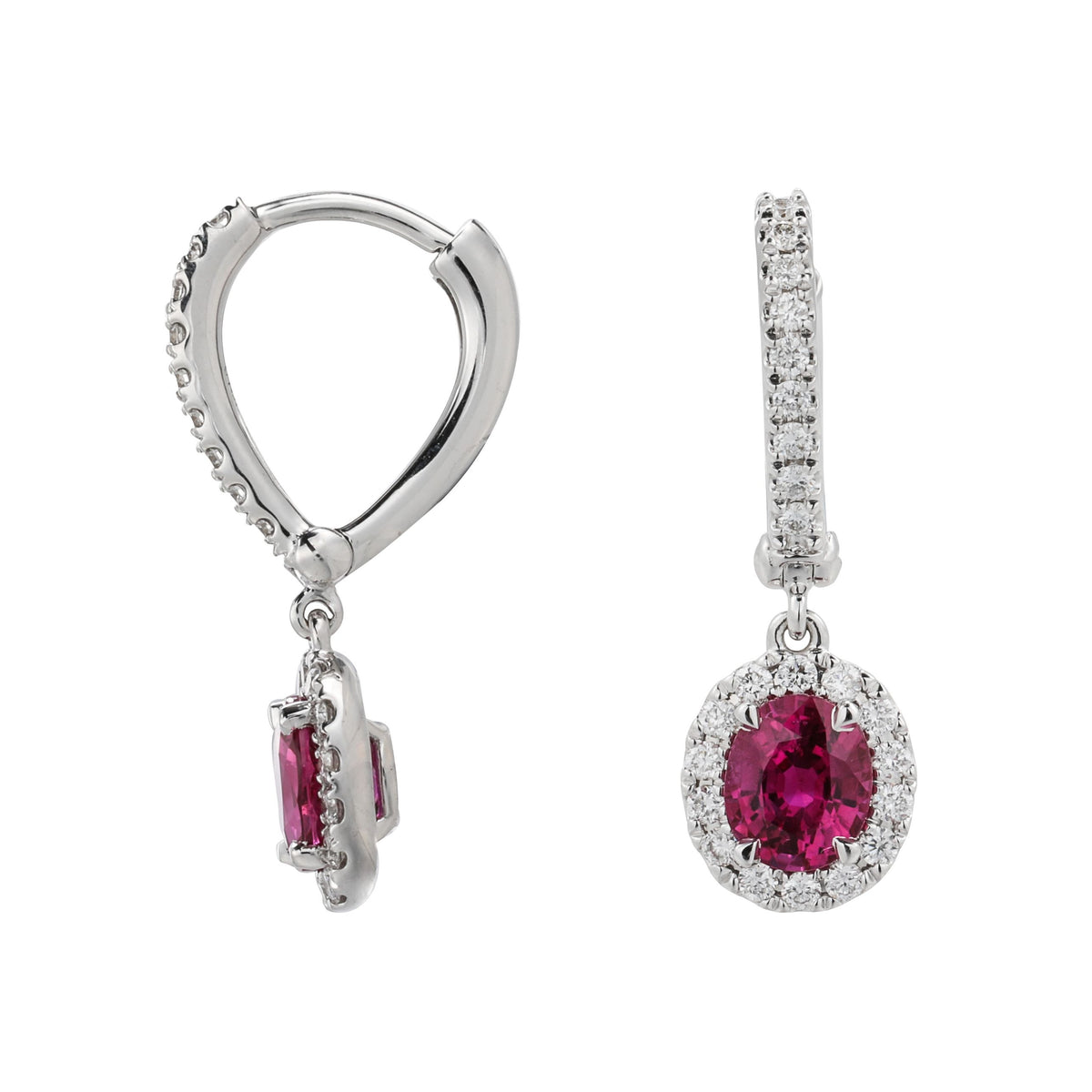 18Kt White Gold 1.31cttw Ruby and 0.34cttw Diamond Dangle Earrings