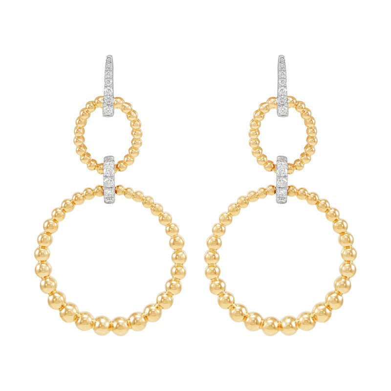 14kt Yellow & White Gold 0.22cttw Diamond Beaded Circle Dangle Earrings