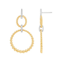14kt Yellow & White Gold 0.22cttw Diamond Beaded Circle Dangle Earrings