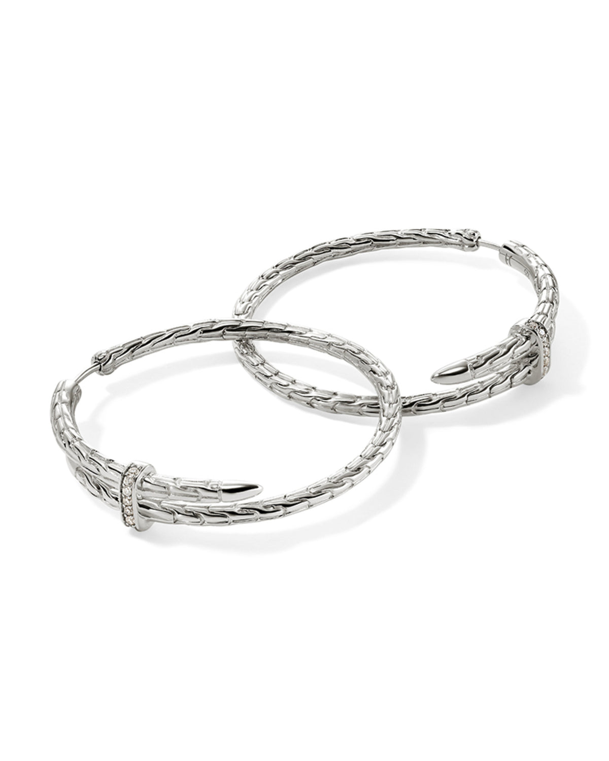 John Hardy Sterling Silver Spear Diamond Medium Hoop Earrings