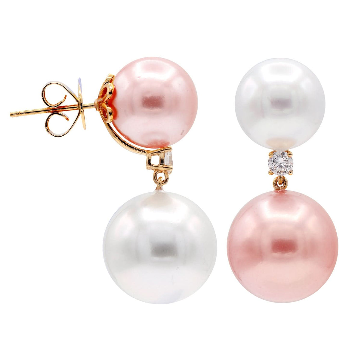 Rose Gold Pink and White Pearl Drop Earrings