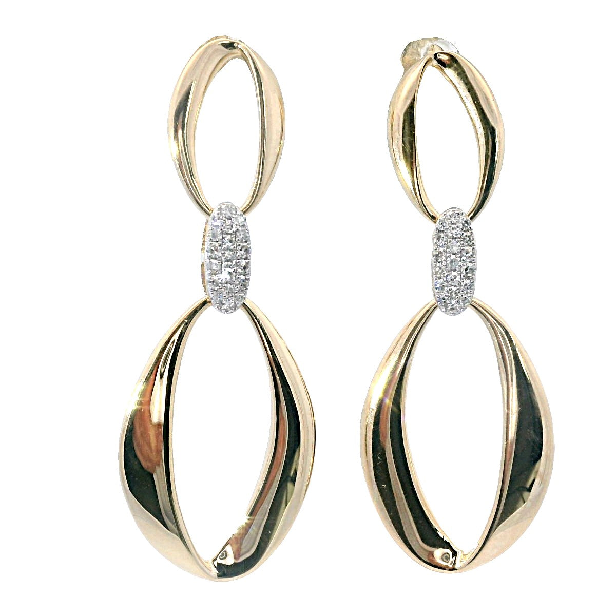 14Kt Yellow and White Gold Double Oval Dangle Earrings with Natural Diamonds