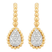 14Kt Yellow Gold 0.70Cttw Pave Set Diamond Beaded Teardrop Leverback Earrings