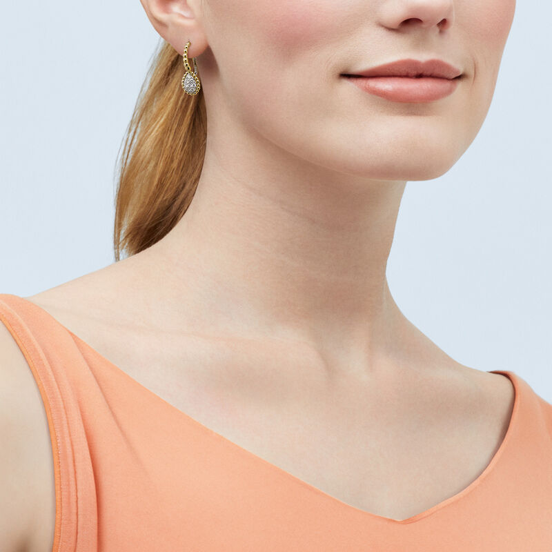 14Kt Yellow Gold 0.70Cttw Pave Set Diamond Beaded Teardrop Leverback Earrings