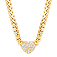 14Kt Yellow Gold 0.60cttw Pave Diamond Heart Cuban Link Choker Necklace
