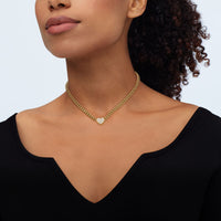 14Kt Yellow Gold 0.60cttw Pave Diamond Heart Cuban Link Choker Necklace