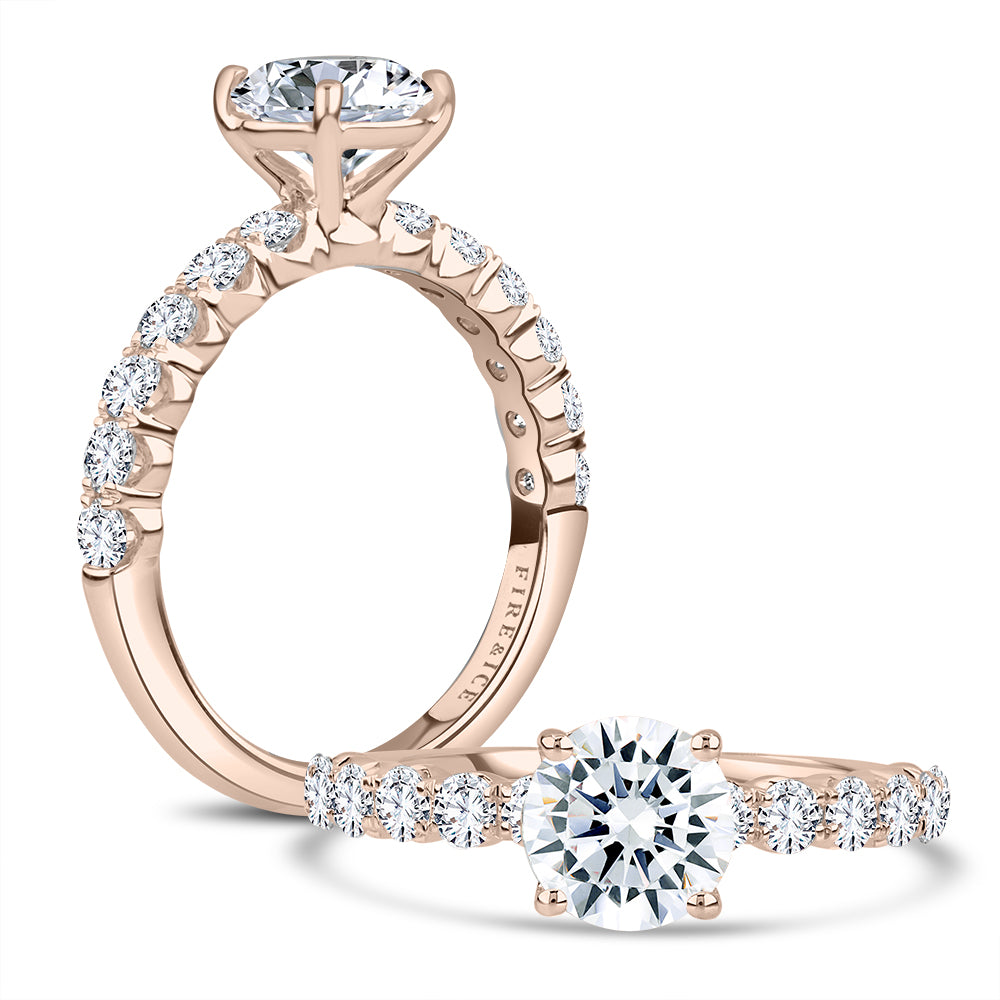 14Kt Rose Gold Ring With .70ct Fire & Ice Ideal-Cut Round Center Natural Diamond