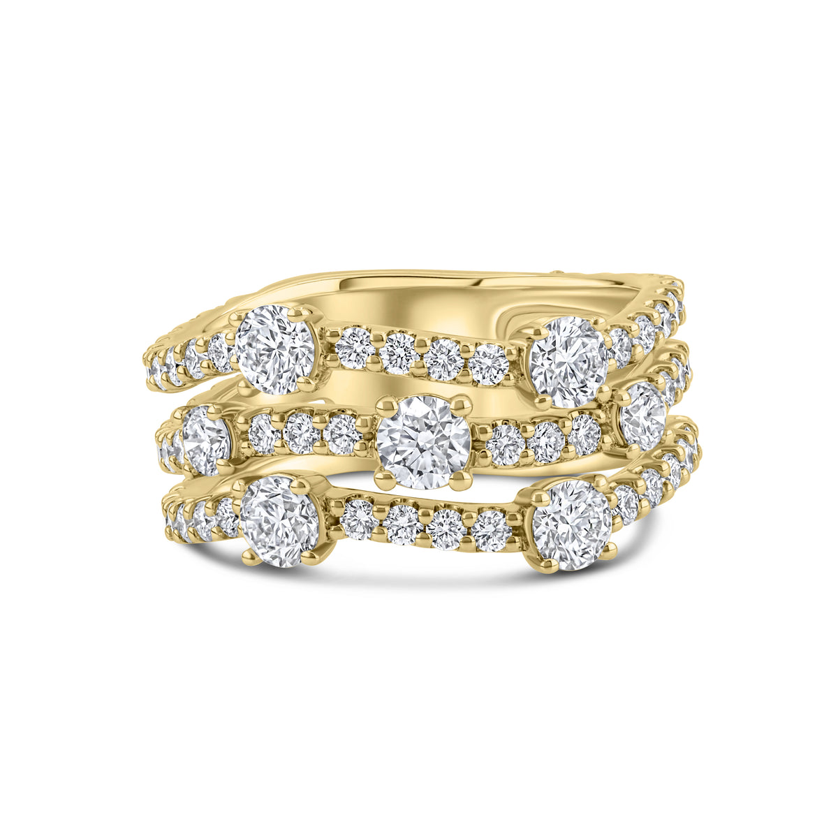 Fire & Ice 18Kt Yellow Gold 1.96cttw Natural Diamonds 3-Row Wavy Fashion Ring