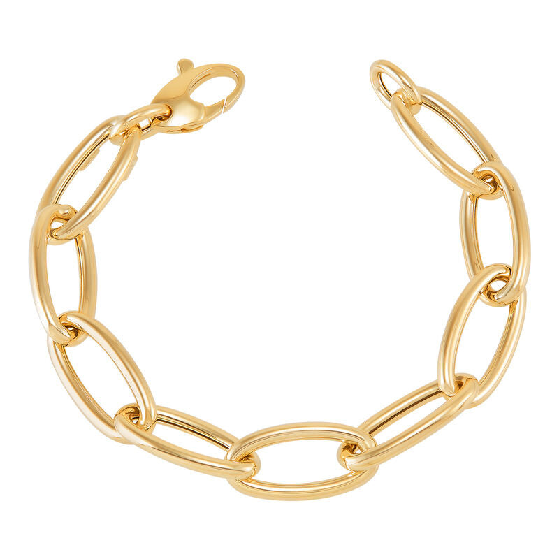 14Kt Yellow Gold Semi-Solid Polished Oval Link Bracelet