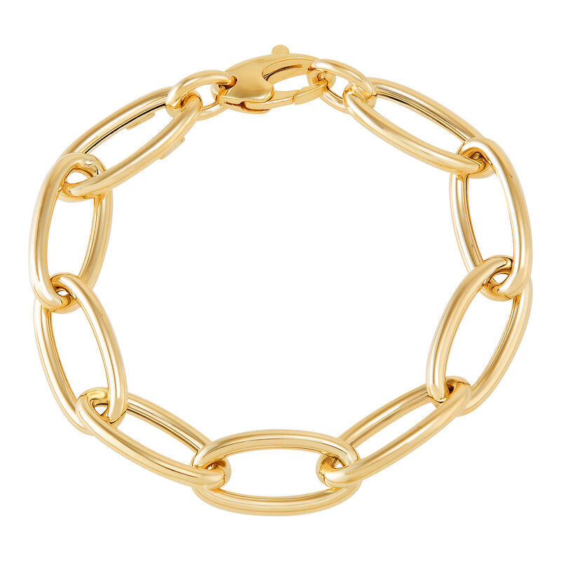 14Kt Yellow Gold Semi-Solid Polished Oval Link Bracelet
