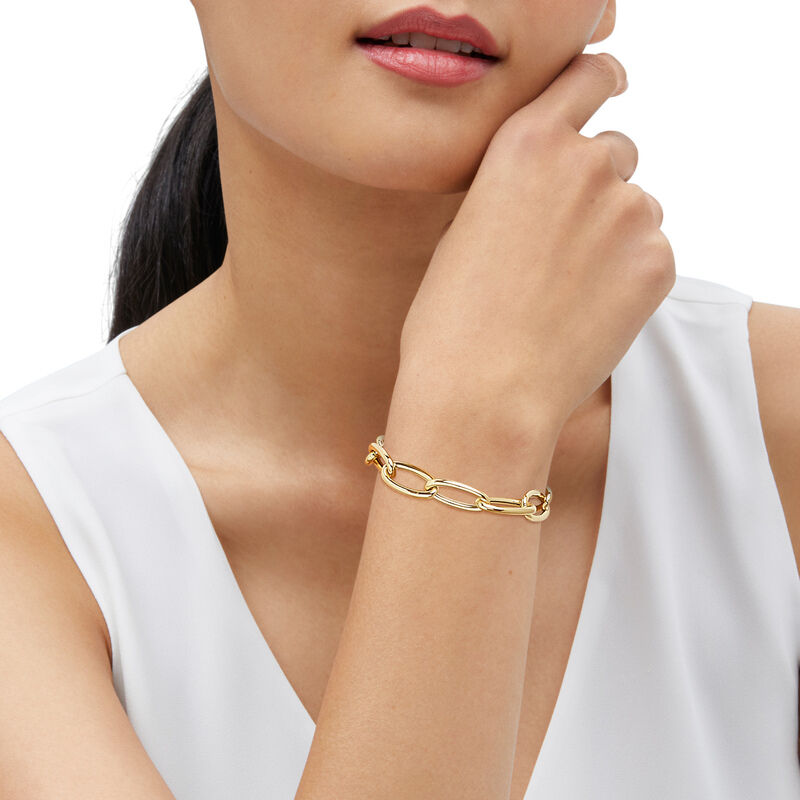 14Kt Yellow Gold Semi-Solid Polished Oval Link Bracelet