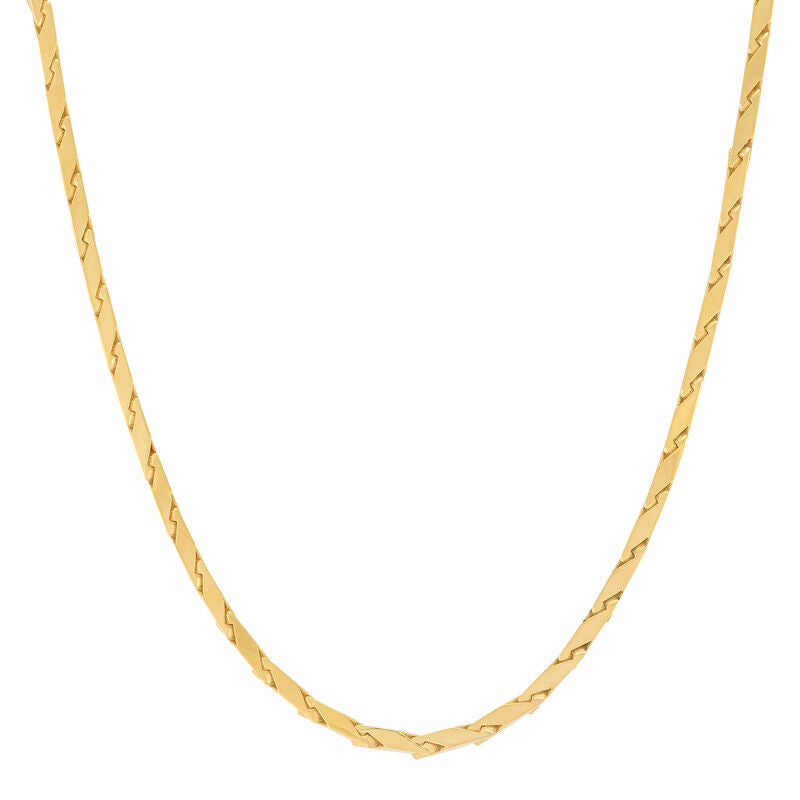 14Kt Yellow Italian Gold 22" Solid Chevron Link Necklace with a Lobster Clasp