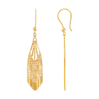 14kt Yellow Gold Polished Diamond-Cut Beaded Multi-Row Dangle Earrings