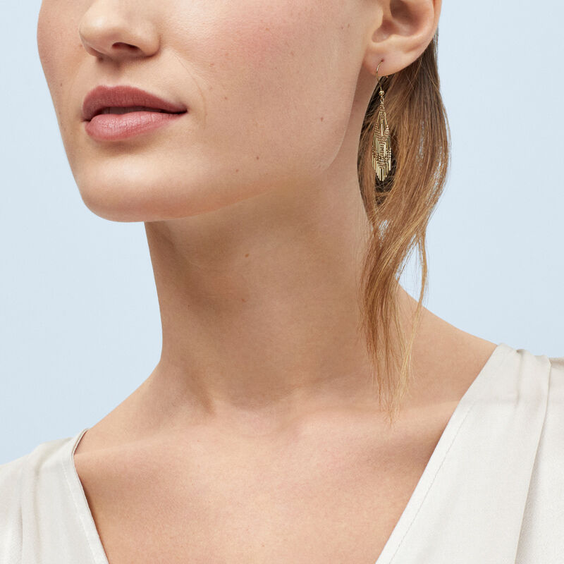 14kt Yellow Gold Polished Diamond-Cut Beaded Multi-Row Dangle Earrings