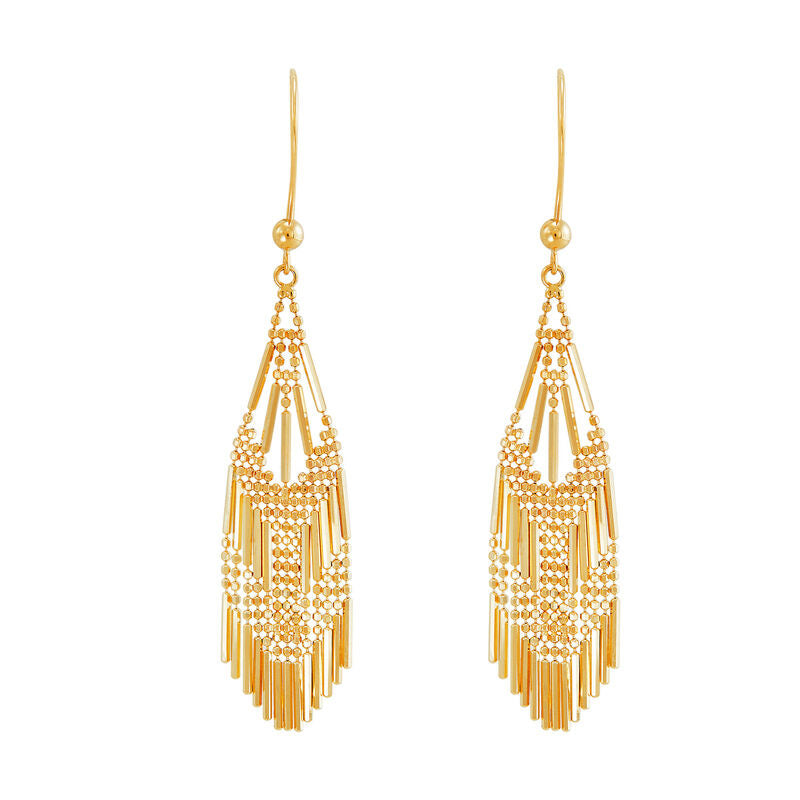 14kt Yellow Gold Polished Diamond-Cut Beaded Multi-Row Dangle Earrings
