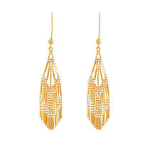 14kt Yellow Gold Polished Diamond-Cut Beaded Multi-Row Dangle Earrings