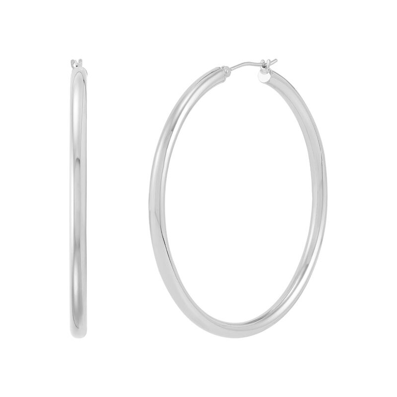 14Kt White Gold 3x50mm Tube Hoop Earrings