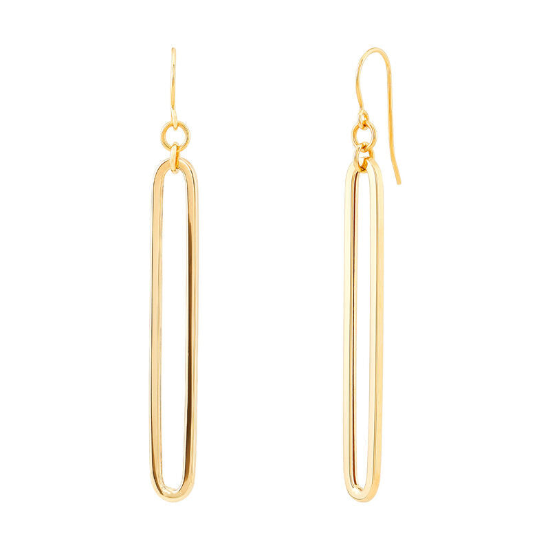 14Kt Yellow Gold Open Long Paperclip Drop Earrings