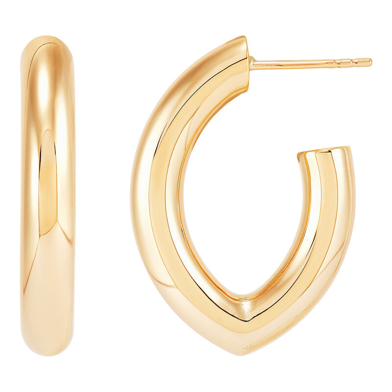 14Kt Yellow Gold 25mm Polished Marquise Shape J-Hoop Earrings