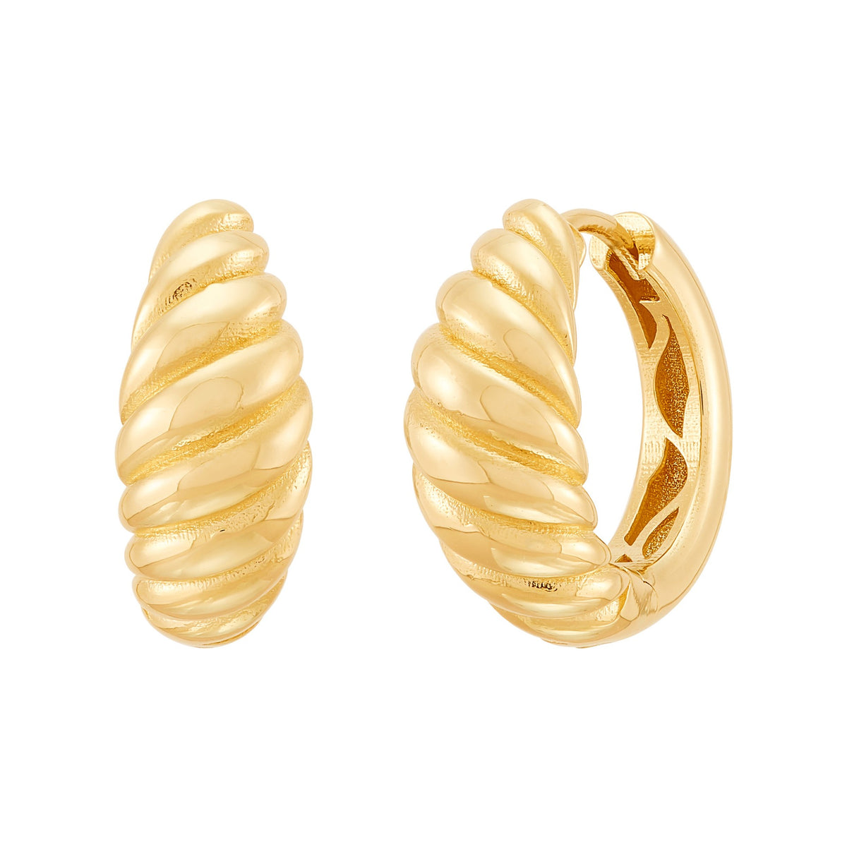 14Kt Yellow Gold  Shrimp Design Huggie Hoop Earrings