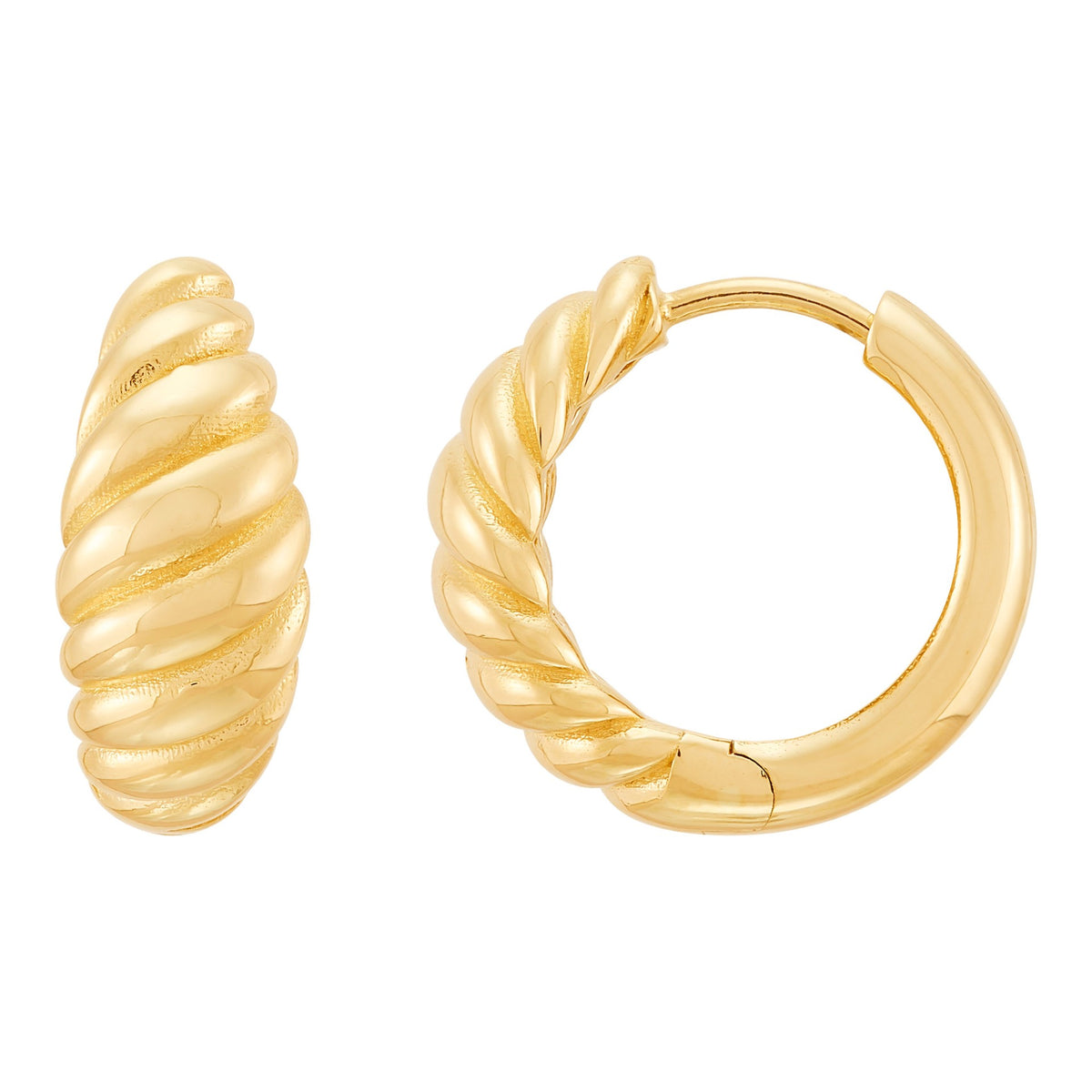 14Kt Yellow Gold  Shrimp Design Huggie Hoop Earrings