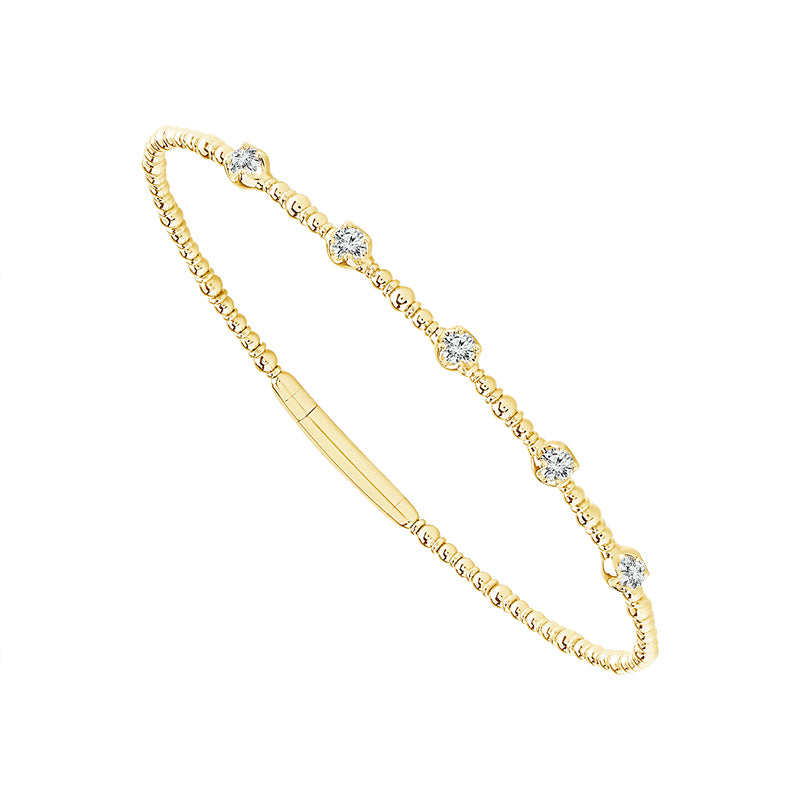 14Kt Yellow Gold 0.30cttw Diamond Beaded Flex Bangle Bracelet