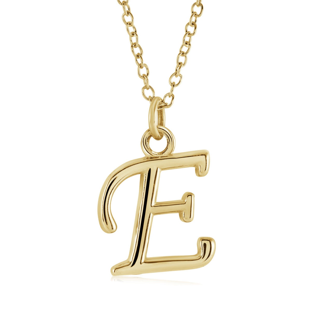 Veloria Gold Plated Stainless Steel Cursive Initial E Pendant