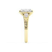 Lasker Big Rocks 14Kt Yellow Gold Engraved Vintage-Inspired Ring With 3.08ct Elongated Cushion Lab-Grown Diamond