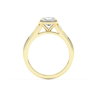 Lasker Big Rocks 14Kt Yellow Gold Vintage Collection Ring With 3.11ct Lab-Grown Elongated Cushion Center Diamond